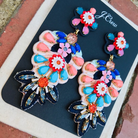 J. Crew Jewelry - J. Crew Embroidered Floral Leather-Backed Earrings